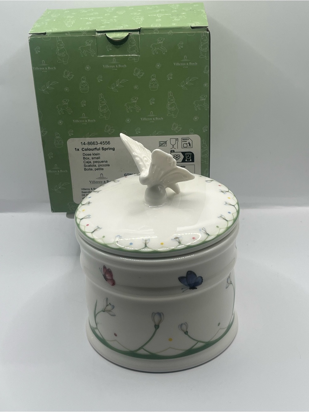 VILLEROY & BOCH Colorful Spring Porcelain Box/Canister Butterfly Design-New